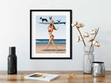 Surfer girl walking a boston terrier, french bulldog and pug,surfer art, boston terrier gift, dog walker gift, pug gift, frenchie gift
