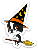 Boston terrier vinyl Halloween sticker, boston terrier stickers, boston terrier gift, dog stickers, Halloween stickers, witch sticker