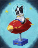 Boston Terrier gift, Boston Terrier in Space - Print from Oil Painting, Boston terrier wall art home decor, art print