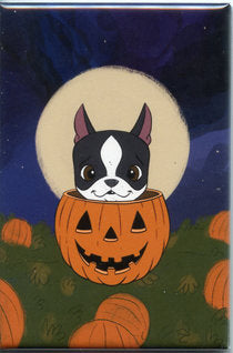 Boston terrier pumpkin, Boston Terrier art, halloween vintage, Dog art magnet, Boston terrier gift, halloween decor, home decor kitchen mag