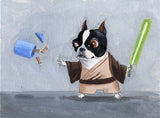Boston Terrier gift, Jedi Terrier, Boston Terrier Dog Art Print, Boston Terrier decor, Star Wars dog art