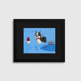 Boston Terrier gift wall art print, Boston terrier Jetsons Hanna Barbera style, wall decor, animation home decor, boston terrier space art