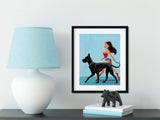 Wonder Woman walking a Great Dane print, Great Dane gift, great dane wall art print, dog art, great dane art