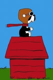 Flying Ace - Boston Terrier dog art magnet, boston terrier gift, snoopy style dog house, Boston Terrier art