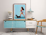 Wonder Woman walking a Dachshund Black and Tan print