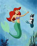 The Little Mermaid with her Boston Terrier, Boston terrier gift, boston terrier art, boston terrier wall decor, little mermaid art