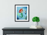 The Little Mermaid with her Boston Terrier, Boston terrier gift, boston terrier art, boston terrier wall decor, little mermaid art