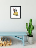 Boston terrier girt, boston terrier art, dog art print, Boston terrier wall art PRINT, Boston terrier decor, boston terrier holding taco