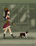 Steampunk girl walking a boston terrier, Boston terrier gift, boston terrier wall art print, steampunk wall art