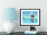 Boston terrier fishing gift art, Boston Terrier gifts, Boston Terrier lovers, boston terrier art print, wall decor, fishing art print