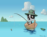 Boston terrier fishing gift art, Boston Terrier gifts, Boston Terrier lovers, boston terrier art print, wall decor, fishing art print