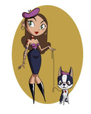 fashion girl with a boston terrier,boston terrier art,boston terrier gift, dog walker gift,girl gift, modern design, illustration