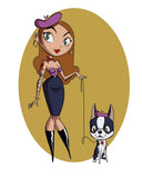 fashion girl with a boston terrier,boston terrier art,boston terrier gift, dog walker gift,girl gift, modern design, illustration