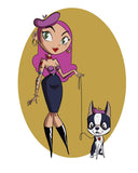 fashion girl with a boston terrier,boston terrier art,boston terrier gift, dog walker gift,girl gift, modern design, illustration