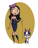 fashion girl with a boston terrier,boston terrier art,boston terrier gift, dog walker gift,girl gift, modern design, illustration