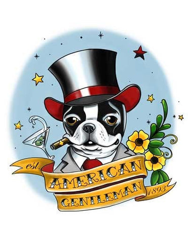American Gentleman Tattoo - Boston Terrier Dog Art, Flash art, boston terrier gift, tattoo art, tattoo flash art gift