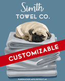 Pug Bath Towel, pug gifts, pug lovers, pug art print, wall decor, laundry room art print