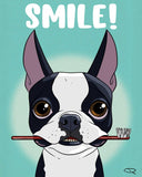 Boston toothbrush, Boston Terrier gifts, Boston Terrier lovers, boston terrier art print, wall decor, brush your teeth