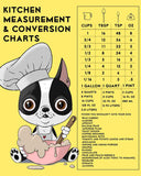Boston Terrier kitchen gift, Boston terrier chef, Boston terrier kitchen art, Boston terrier conversion chart, measuring chart decor