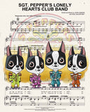 Boston terrier gift, Boston Terrier musician, sgt pepper, Boston Terrier lovers, boston terrier art print, wall decor, beatles