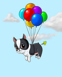 Boston terrier balloon gift art, Boston Terrier gifts, Boston Terrier lovers, boston terrier art print, wall decor, flying fart art print