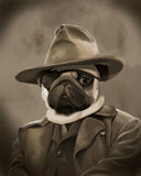 Pug gift, old west Pug Art, Print by Brian Rubenacker, Pug wall art print, Pug cowboy true grit