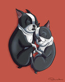 Boston terrier sleeping gift art, Boston Terrier gifts, Boston Terrier lovers, boston terrier art print, wall decor, dogs cuddling