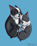 Boston terrier sleeping gift art, Boston Terrier gifts, Boston Terrier lovers, boston terrier art print, wall decor, dogs cuddling