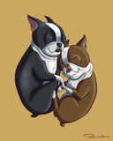 Boston terrier sleeping gift art, Boston Terrier gifts, Boston Terrier lovers, boston terrier art print, wall decor, dogs cuddling