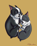 Boston terrier sleeping gift art, Boston Terrier gifts, Boston Terrier lovers, boston terrier art print, wall decor, dogs cuddling