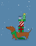 Dachshund Christmas Art, Dachshund gift, dachshund wall decor art print, dachshund holiday art print, dog art print