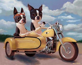 Boston terrier riding a motorcycle, Boston Terrier art gift, dog art gift, home decor, boston terrier motorcycle wall art print, red boston