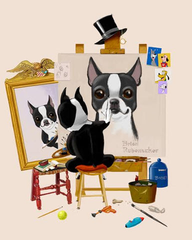 Boston Terrier Triple Self Portrait, Boston terrier gift, boston terrier artist, boston terrier art, boston terrier wall art decor