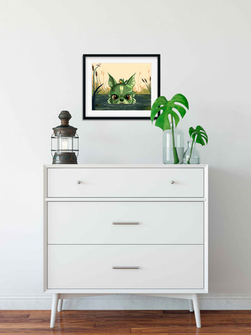 Boston terrier Halloween boston terrier from the black lagoon art print.