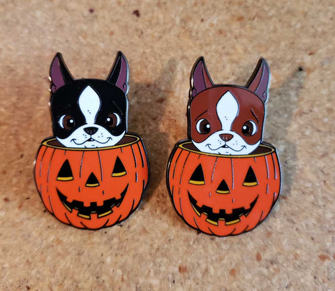 Boston terrier Halloween pumpkin pin