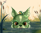 Boston terrier Halloween boston terrier from the black lagoon art print.