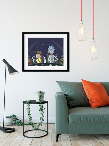 Rick and Morty with a ship full of boston terriers
