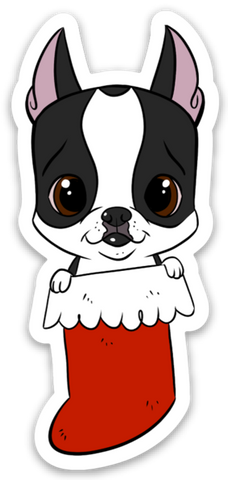 Boston terrier Christmas stocking vinyl sticker