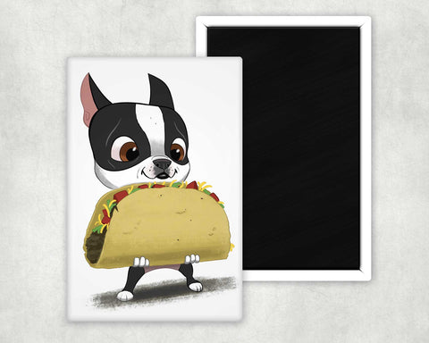 Boston terrier with taco magnet