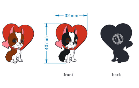 Boston terrier heart valentines pin