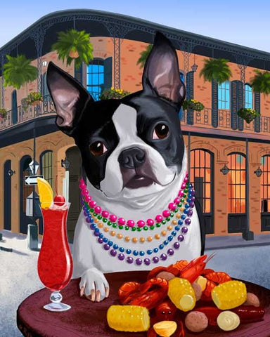 Boston terrier gift, New Orleans art, Boston Terrier print, boston terrier art
