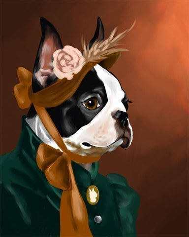 The American Lady - Boston Terrier Art Print by Brian Rubenacker, boston terrier home decor, boston terrier gift