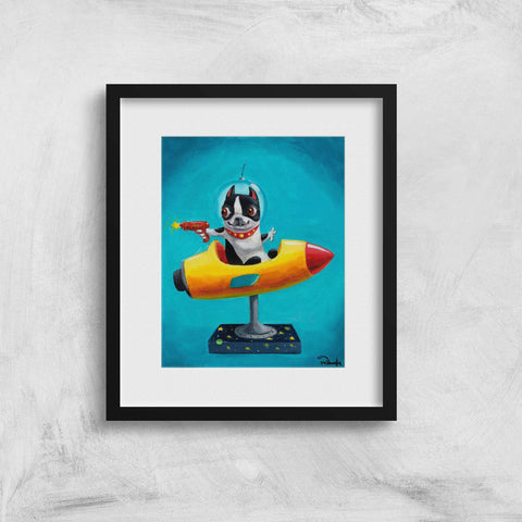 Boston Terrier gift, Space Rangers - Boston Terrier art print, space rocket Wall Decor