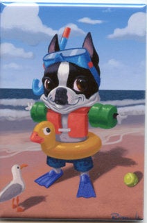 Boston terreir gift, Boston Terrier Magnet, fun at the beach, cute boston terrier, swiming pool boston terrier