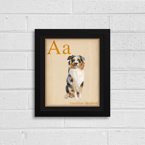Australian Shepherd Gift, Portrait Artwork Custom Dog Portrait, Dog Painting Print Pet Wall Decor, Kid's Room Art, ABC flash cards