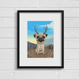 Pug jackalope pugalope wall decor, Pug Dog Art, Pug art print, Pug gift