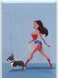 Boston terrier gift, Boston terrier magnet, Wonder Woman walking a Boston terrier, Wonder Woman gift