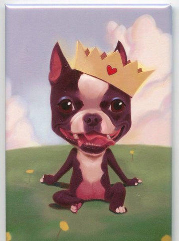 Boston Terrier gift, Dog Art Magnet Boston terrier gift, Boston terrier wearing a crown