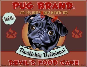 Pug gift, Pug Devil's Food Cake dog art label print, Pug decor, Pug artwork, pug kitchen decor