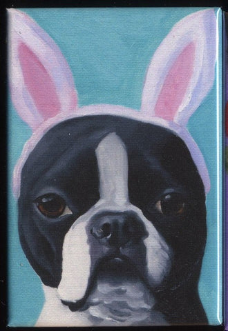 Bunny Ears Boston terrier gift, Boston Terrier dog art magnet, kitchen decor magnet, boston terrier art, easter bunny